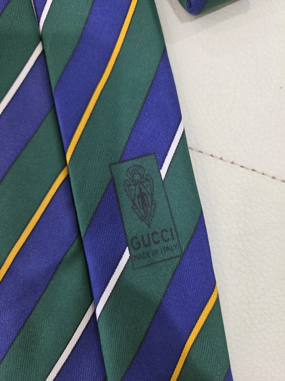 Gucci Green, Blue & Yellow Striped Silk Tie